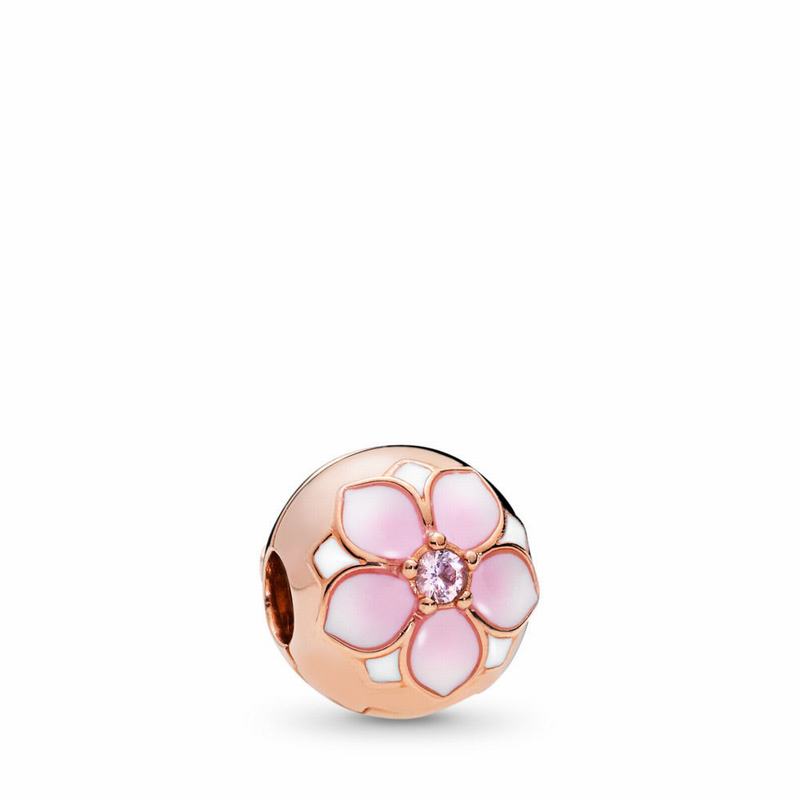 Pandora Rose™ Magnolia Bloom Clip - Pandora Rose/Enamel/Pink/Crystal - Canada | LR3582ST